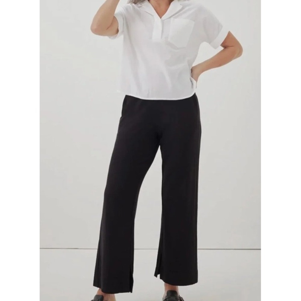 Pact Black Wide Leg Airplane Charcoal Gray Sweatpants Medium Loungewear Organic - Picture 3 of 12